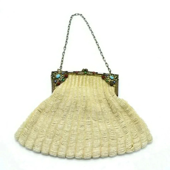 Antique Enamel Rhinestone Jeweled Glass Beaded - Picture 1 of 8